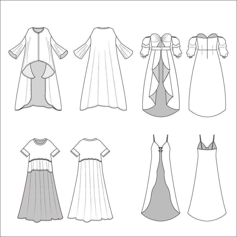 coleção de vestidos femininos, ombro a ombro, frente aberta vetor