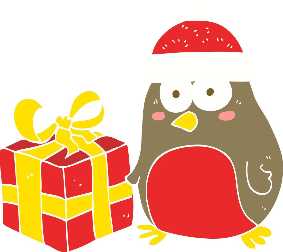 ilustração de cor lisa de um robin de natal de desenho animado vetor
