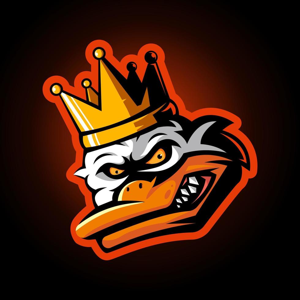 vetor de ilustração de design de logotipo de mascote rei pato isolado em fundo escuro para esportes de equipe ou jogos