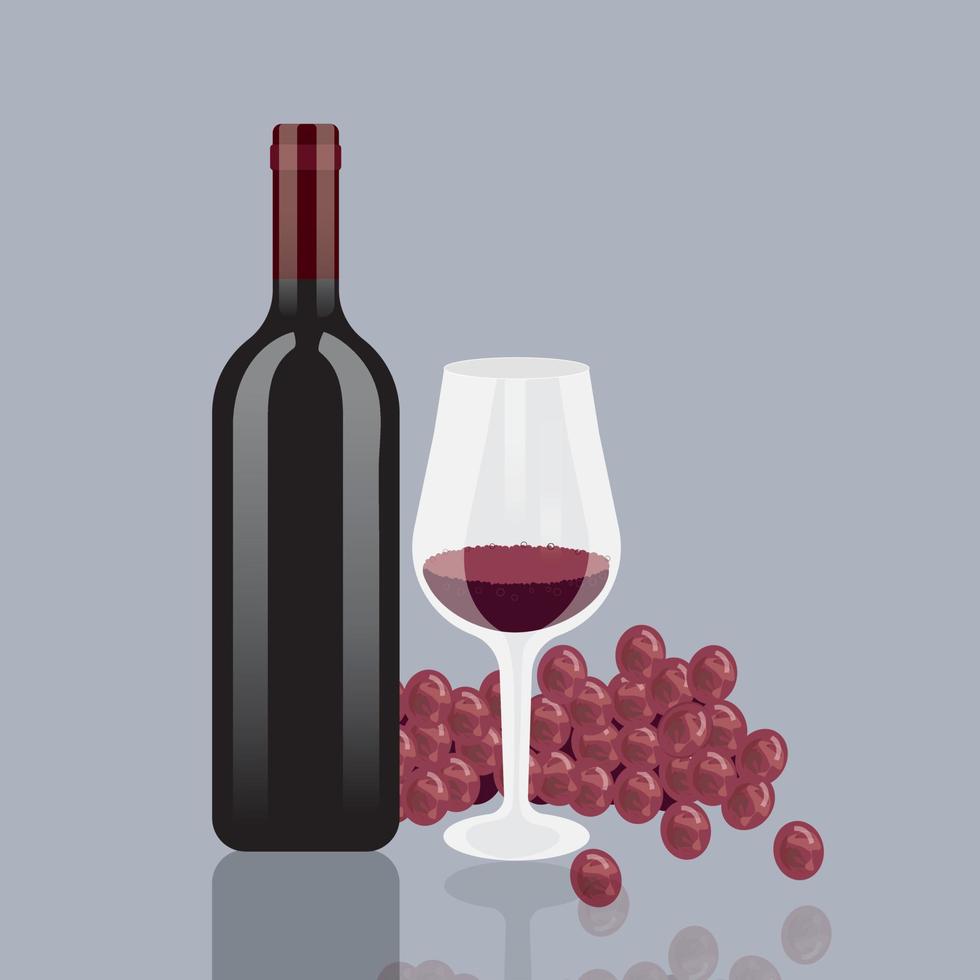 um copo de vinho tinto, uvas vermelhas vetor