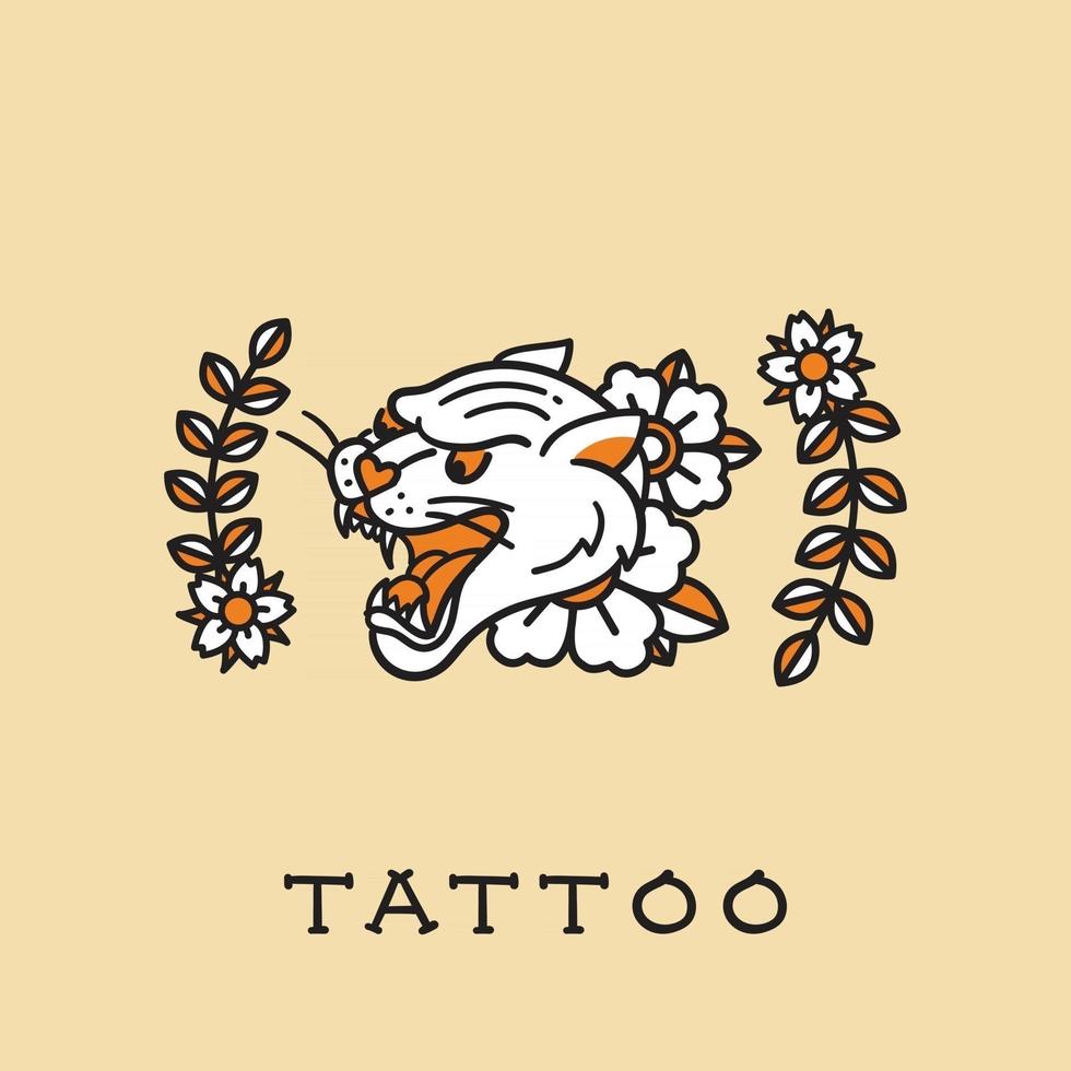 uma tatuagem tradicional de um vetor de tigre em fundo isolado. design de inspiração oriental.