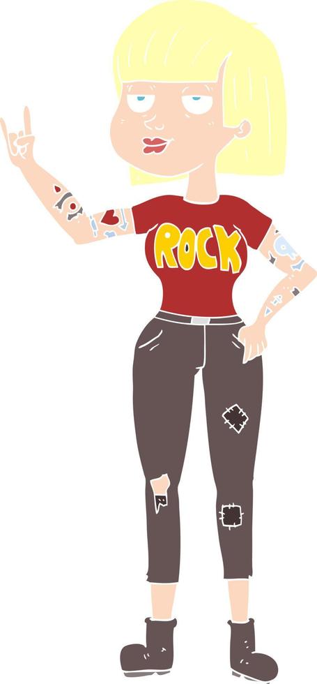 ilustração de cor lisa de uma garota de rock de desenho animado vetor