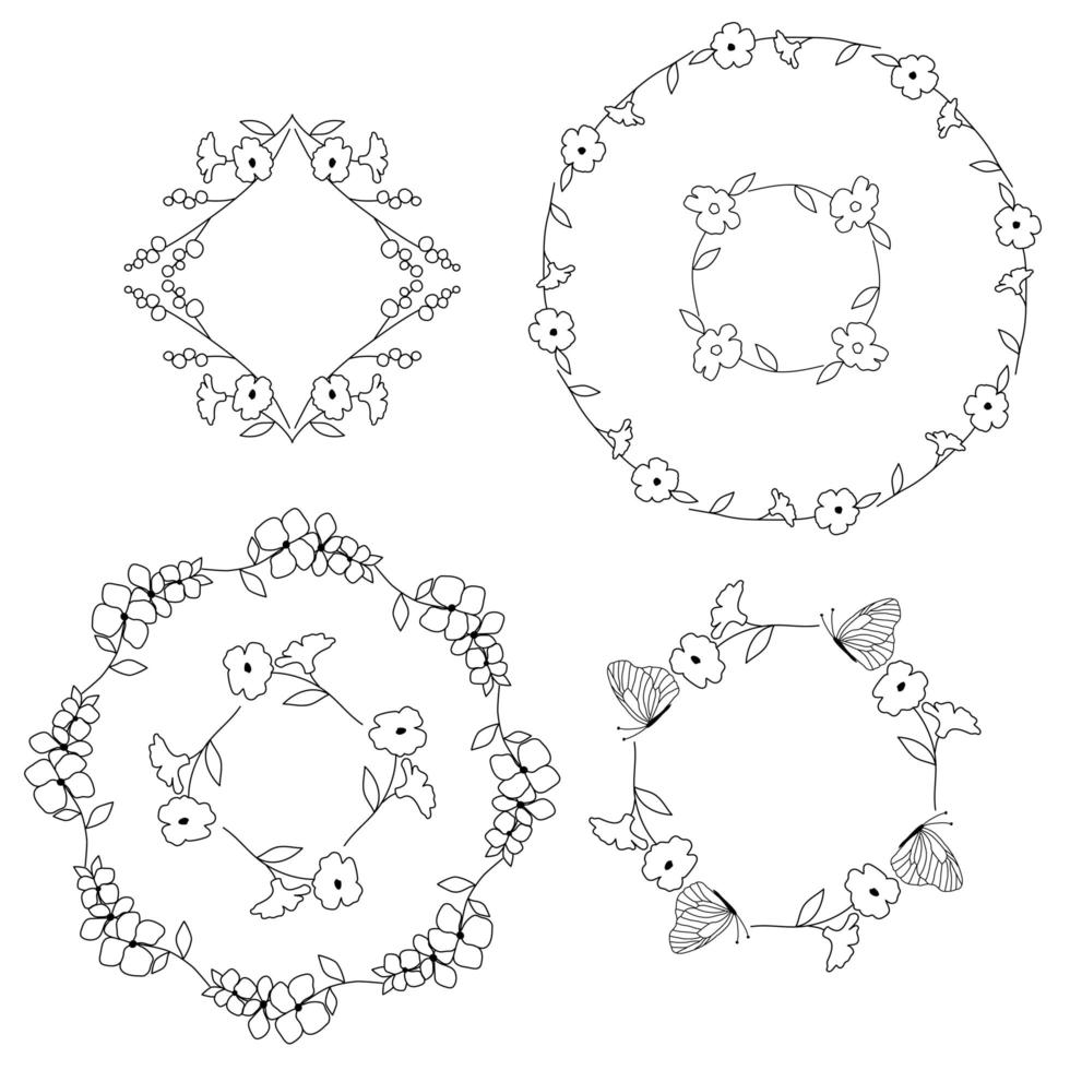 quadros botânicos florais desenhados à mão vetor