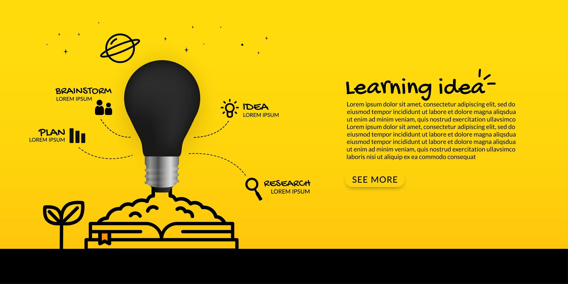 lâmpada de lançamento do conceito de aprendizagem do livro vetor