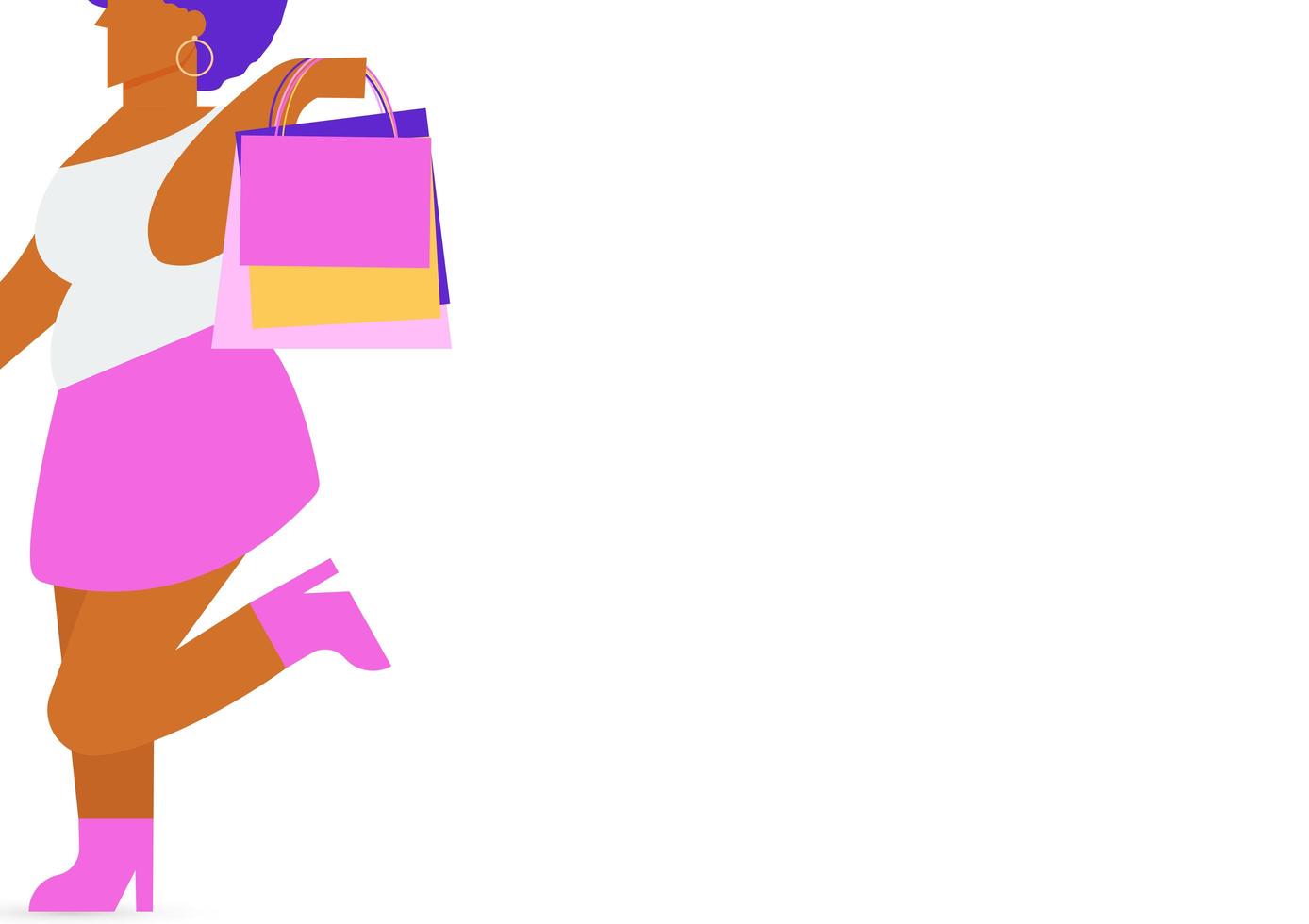 personagem de mulher negra curvilínea segurando uma sacola de compras vetor