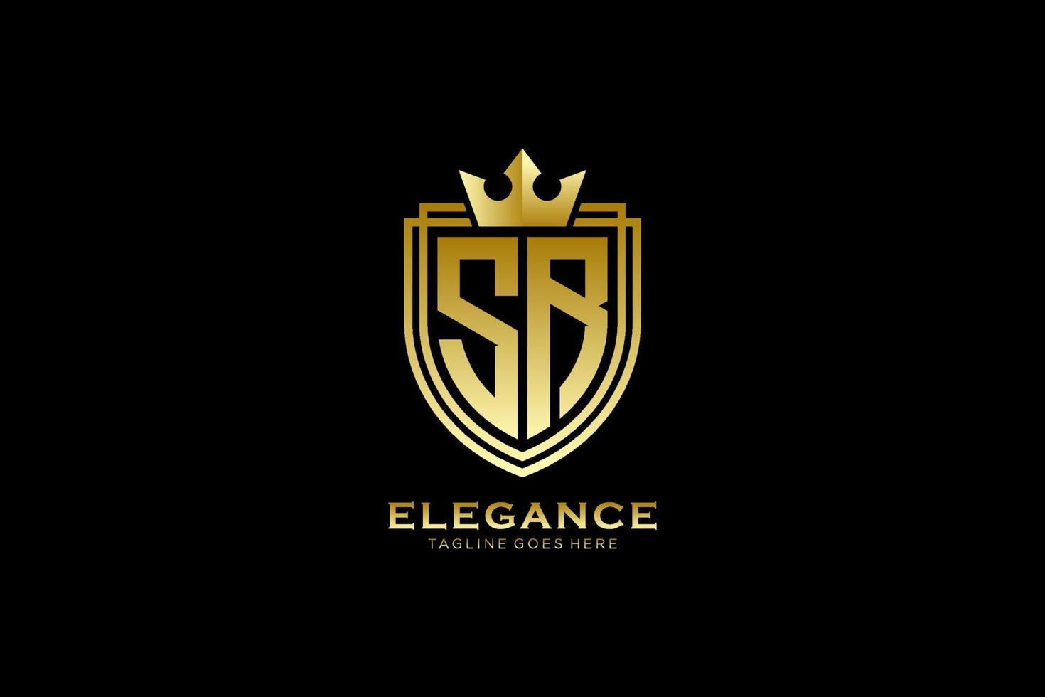logotipo de monograma de luxo elegante sr inicial ou modelo de crachá com pergaminhos e coroa real - perfeito para projetos de marca luxuosos vetor