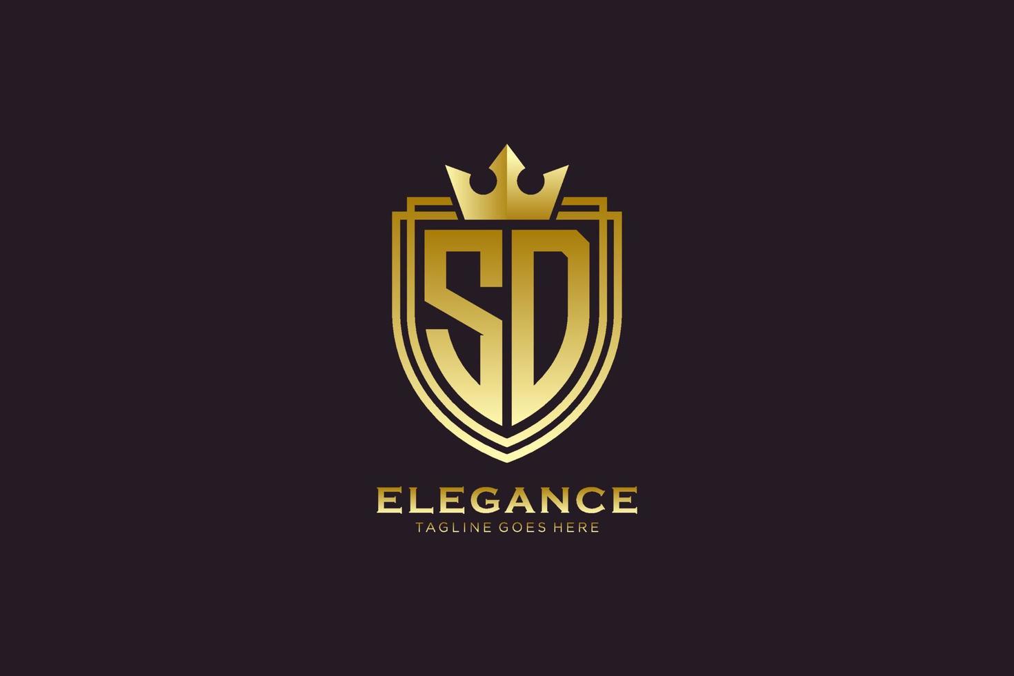 logotipo de monograma de luxo elegante sd inicial ou modelo de crachá com pergaminhos e coroa real - perfeito para projetos de marca luxuosos vetor