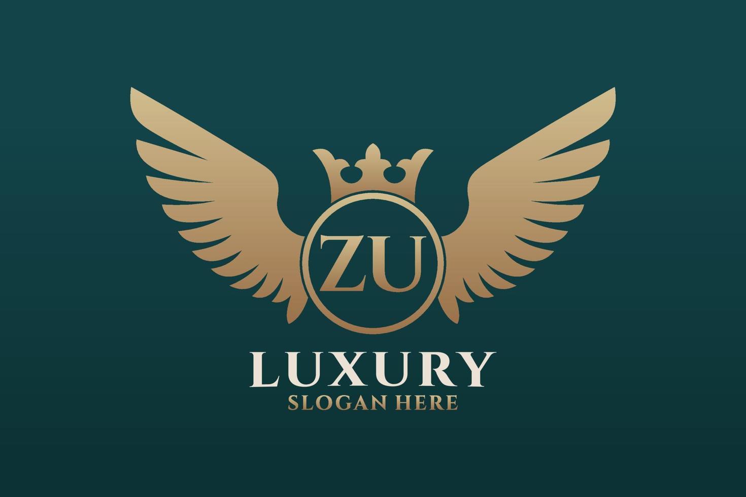 luxo royal wing letter zu crest gold color logo vector, logotipo da vitória, logotipo da crista, logotipo da asa, modelo de logotipo vetorial. vetor