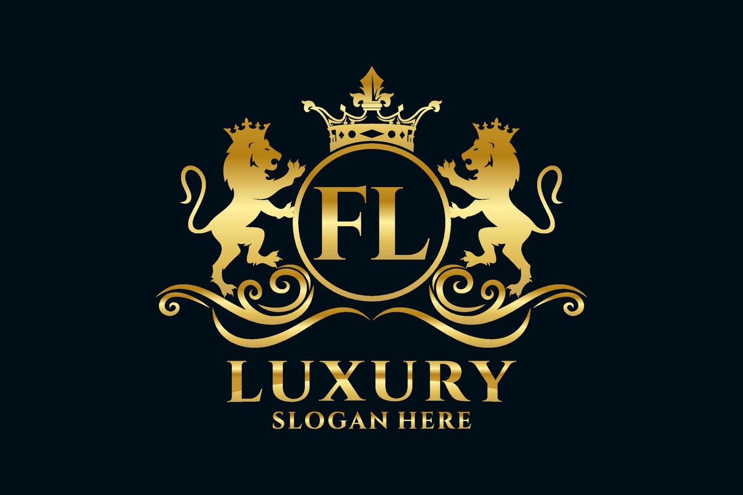 modelo de logotipo de luxo real de leão de carta fl inicial em arte vetorial para projetos de marca luxuosos e outras ilustrações vetoriais. vetor