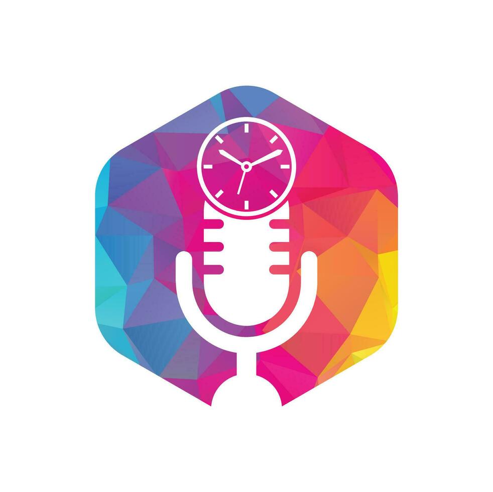 modelo de design de logotipo de vetor de tempo de podcast. ícone de design de logotipo de vetor de relógio mic.