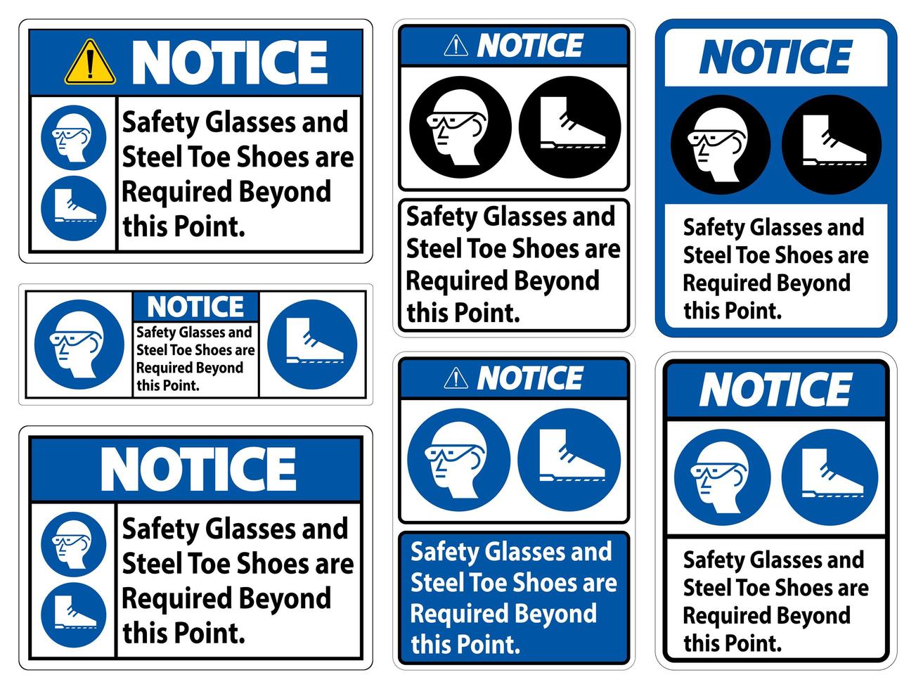óculos de segurança e sapatos de biqueira de aço assinam conjunto vetor
