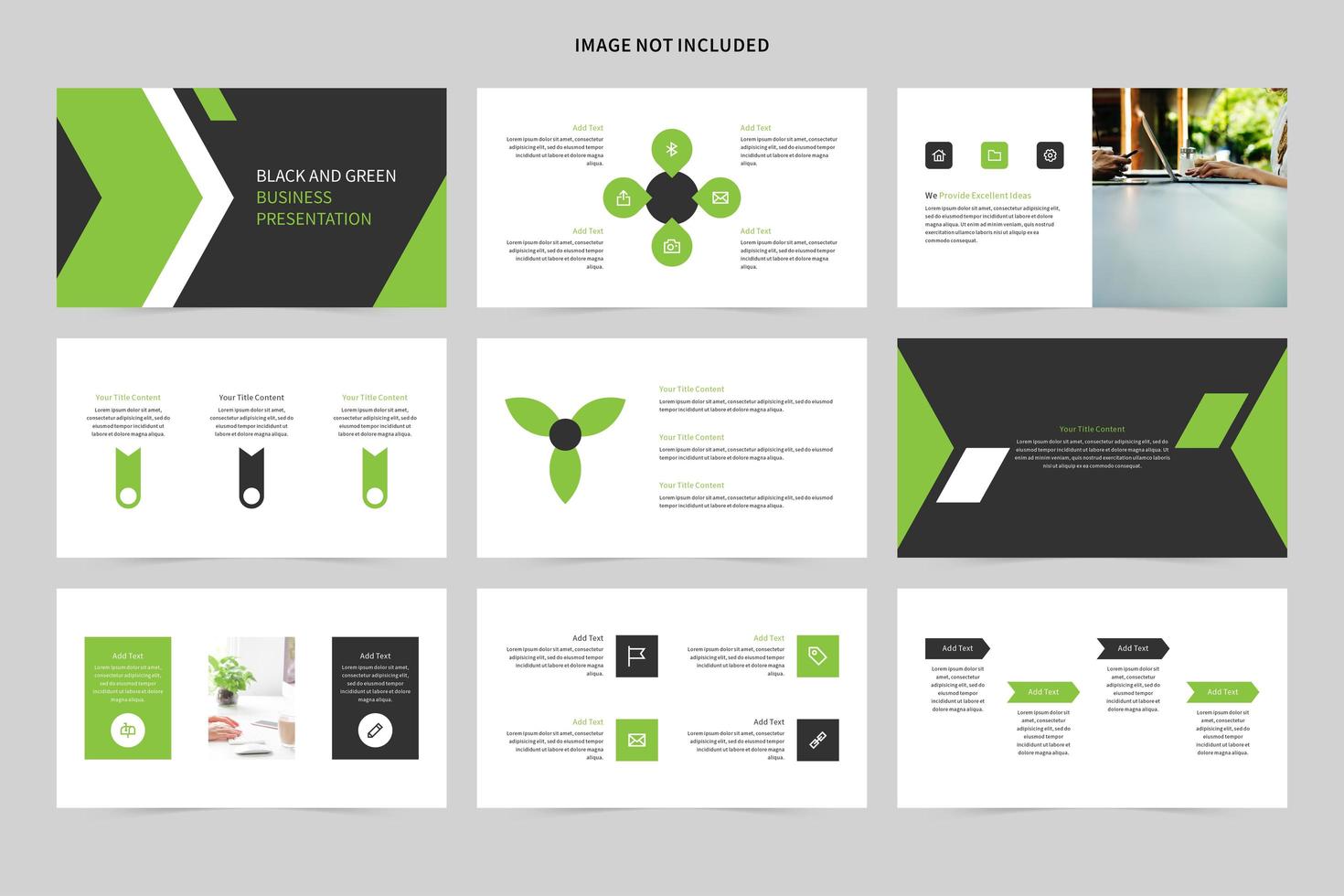 conjunto de slides de apresentação de negócios branco, preto e verde vetor