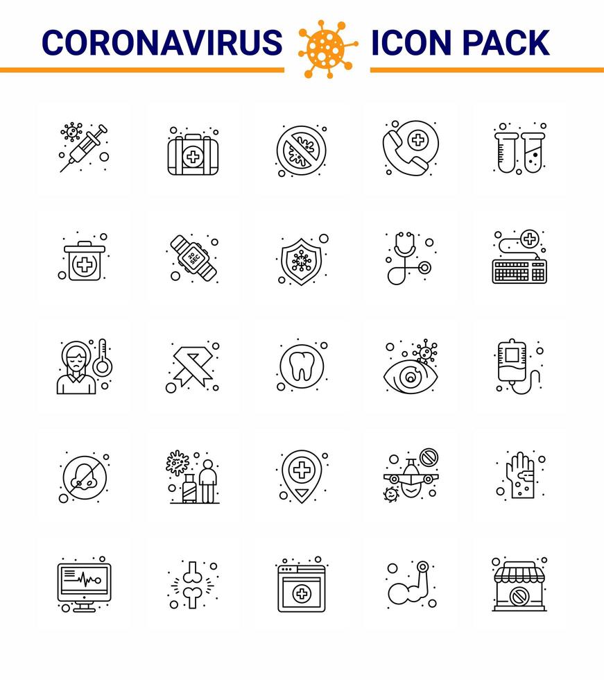 pacote de ícones de coronavírus de estilo de linha, incluindo tubos de ensaio vetor