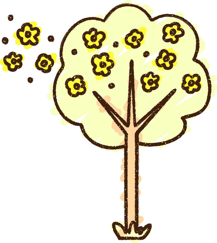 desenho de giz de árvore florida vetor