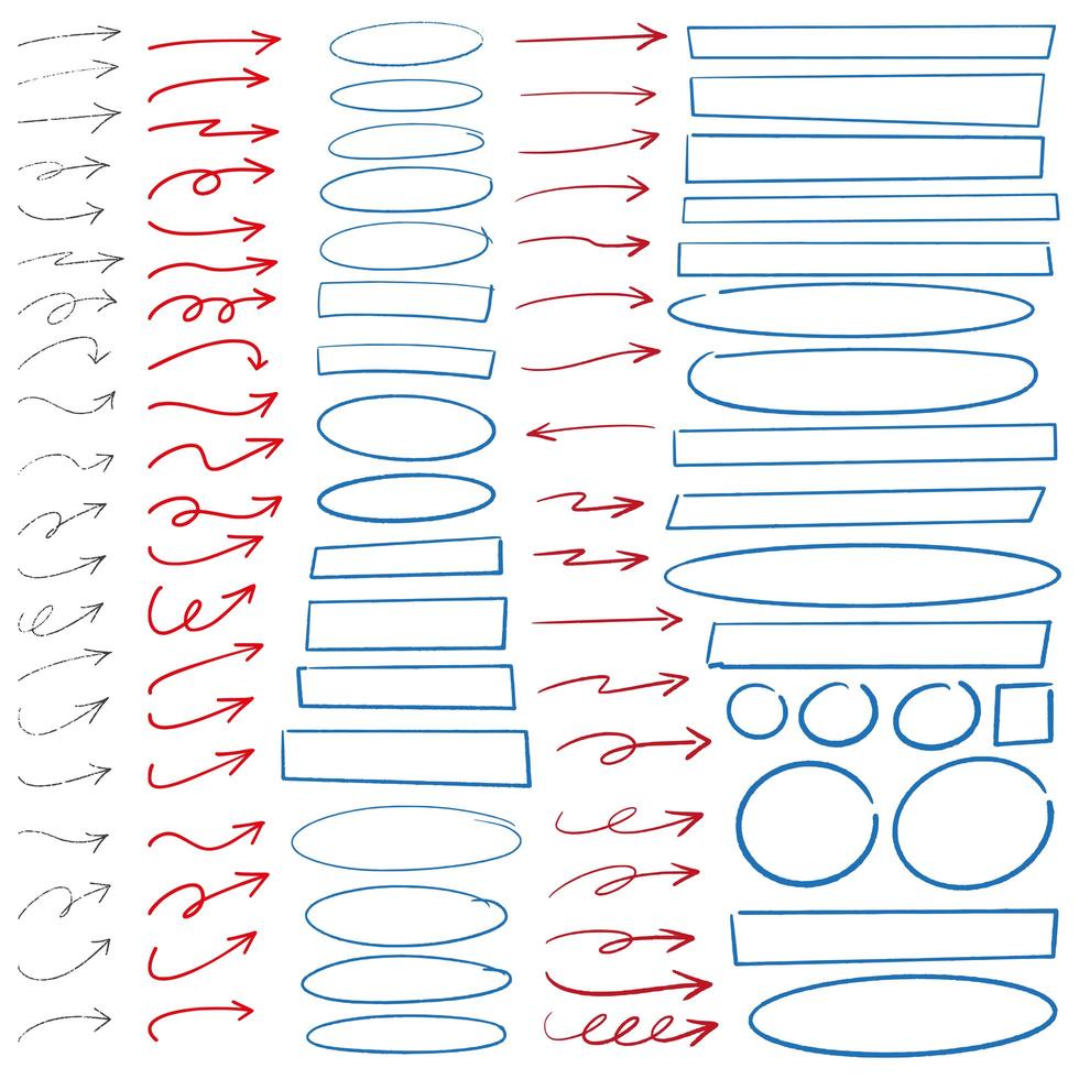 mão desenhada doodles setas e formas vetor