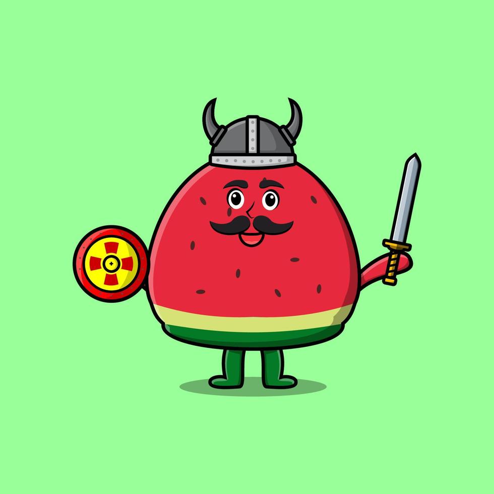 bonito desenho animado melancia pirata viking segura espada vetor