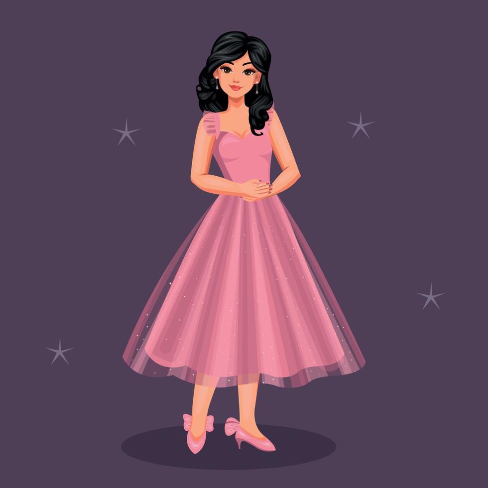 menina bonita em um vestido rosa vetor