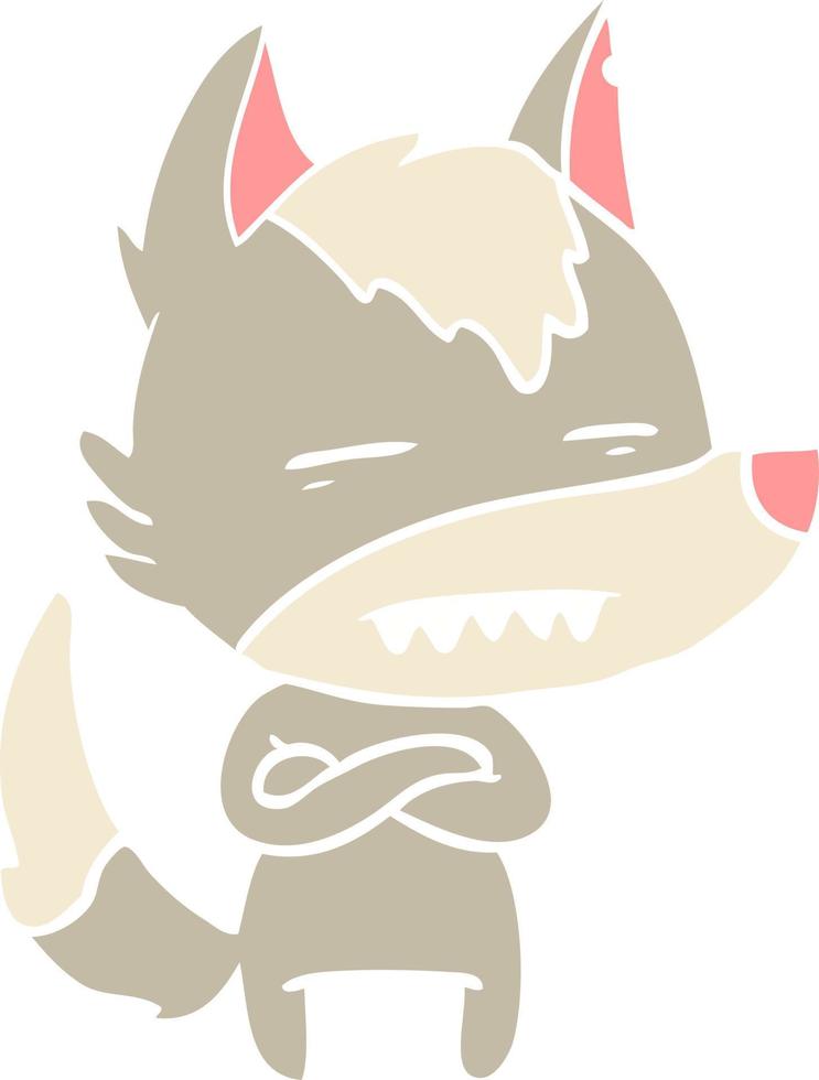 lobo de desenho animado de estilo de cor plana mostrando os dentes vetor