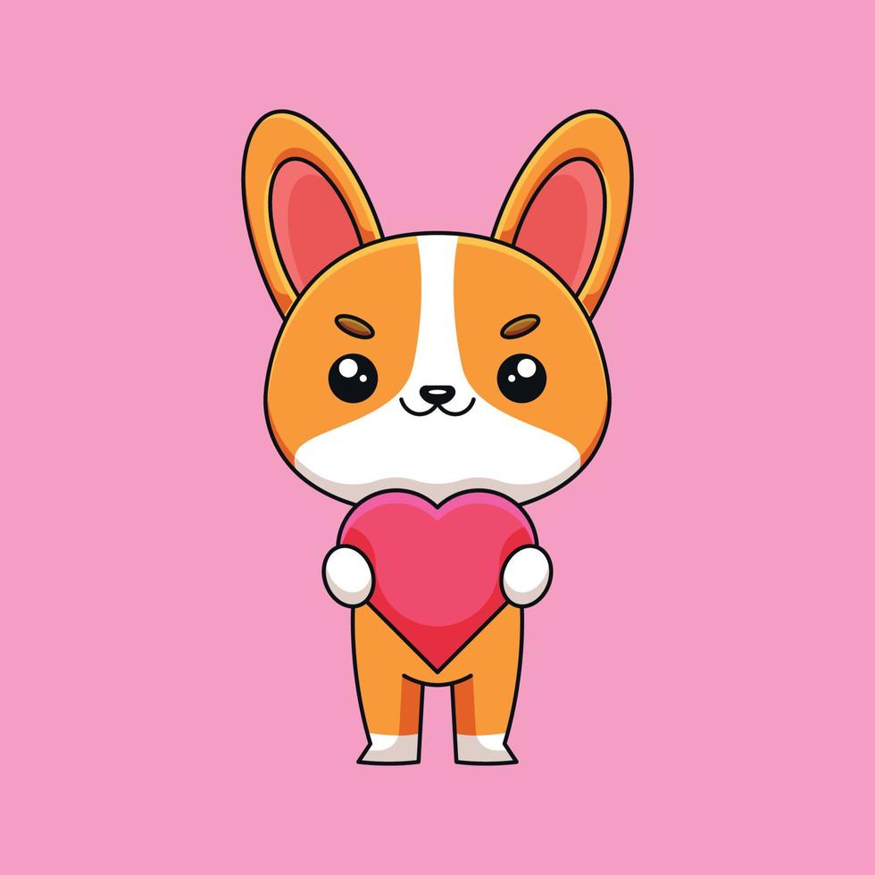 bonito corgi segurando amor lareira desenhos animados doodle arte mão desenhada conceito vetor ilustração de ícone kawaii