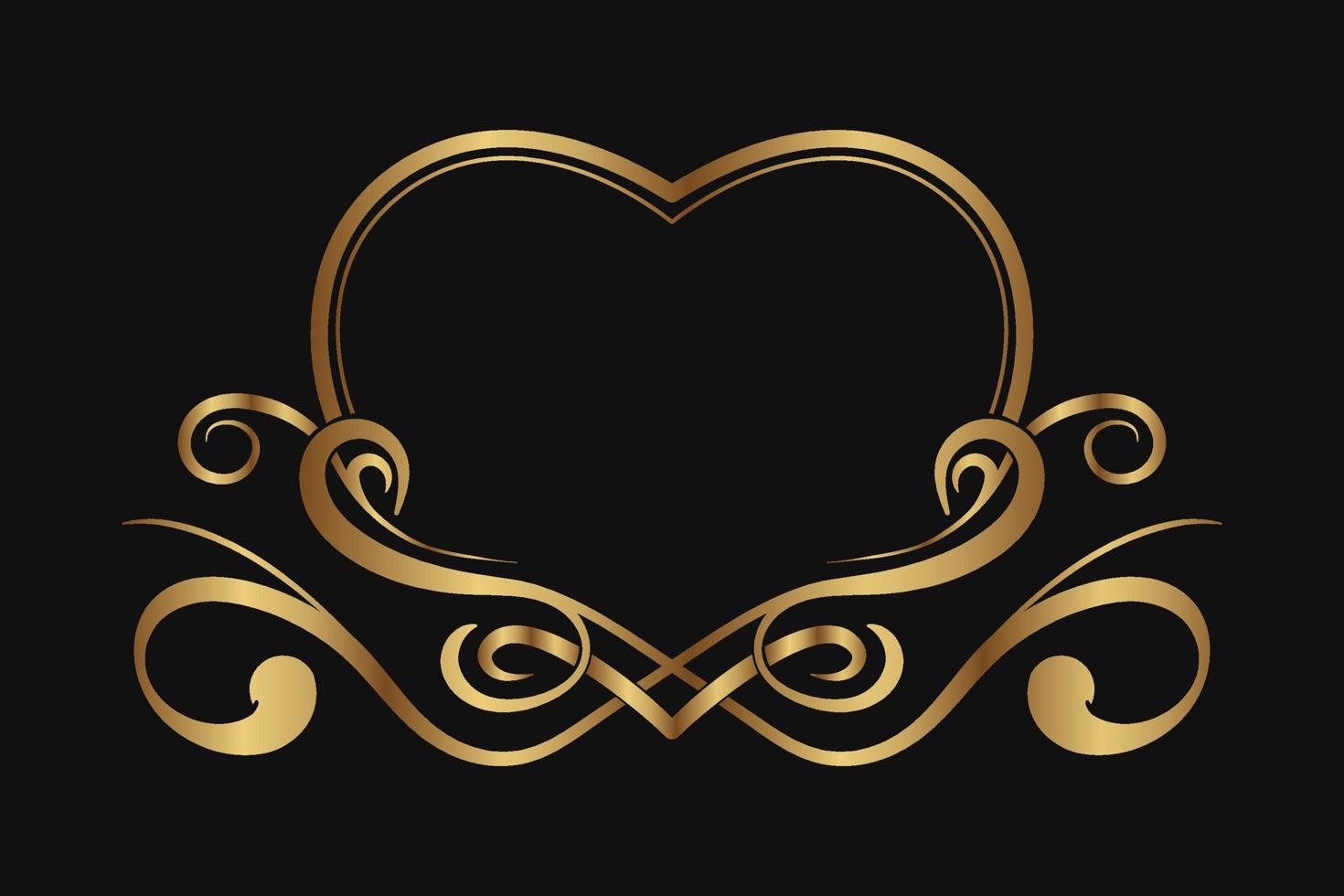 logotipo de borda vintage, forma de coração, ornamento de ouro vetor