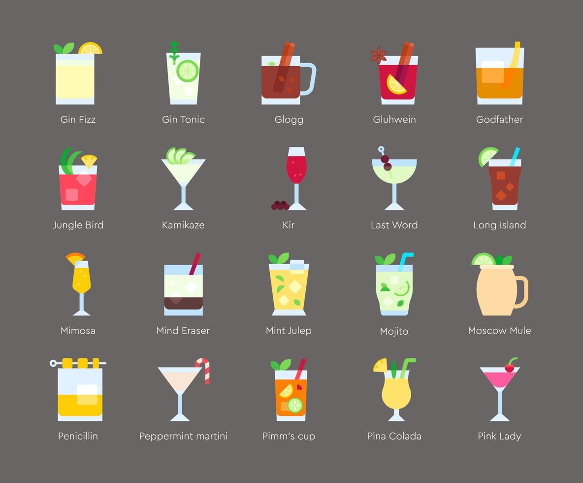 conjunto de ícones de coquetel 4, vetor de bebida mista alcoólica