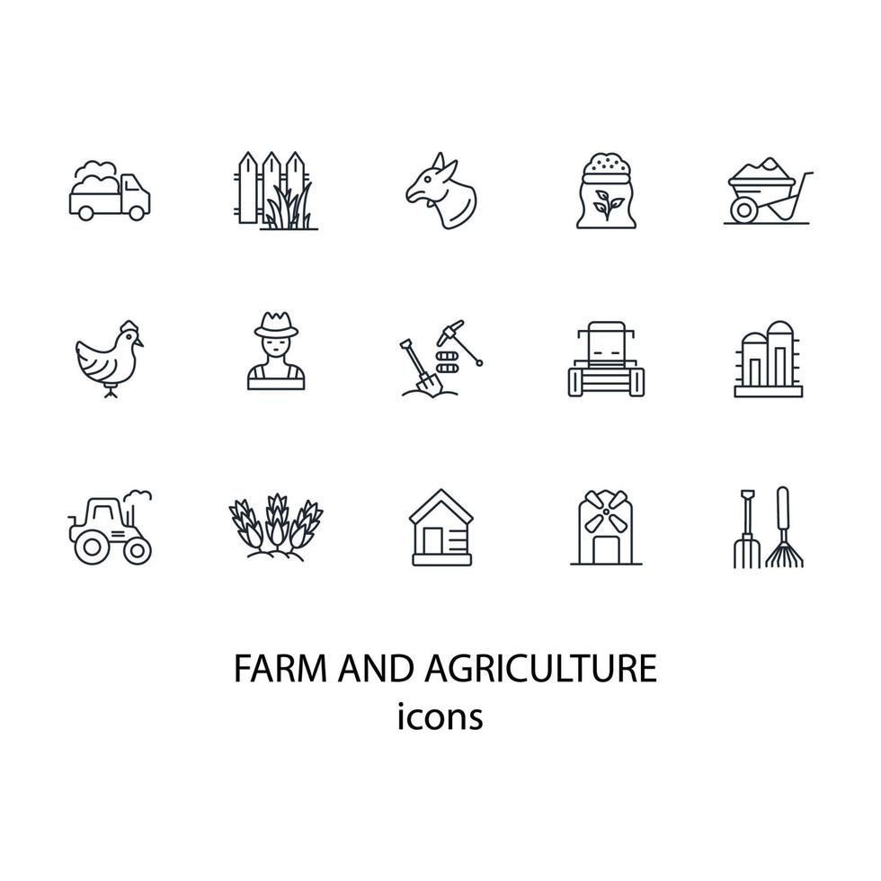 conjunto de ícones de fazenda e agricultura. elementos do vetor de símbolo de pacote de fazenda e agricultura para web infográfico