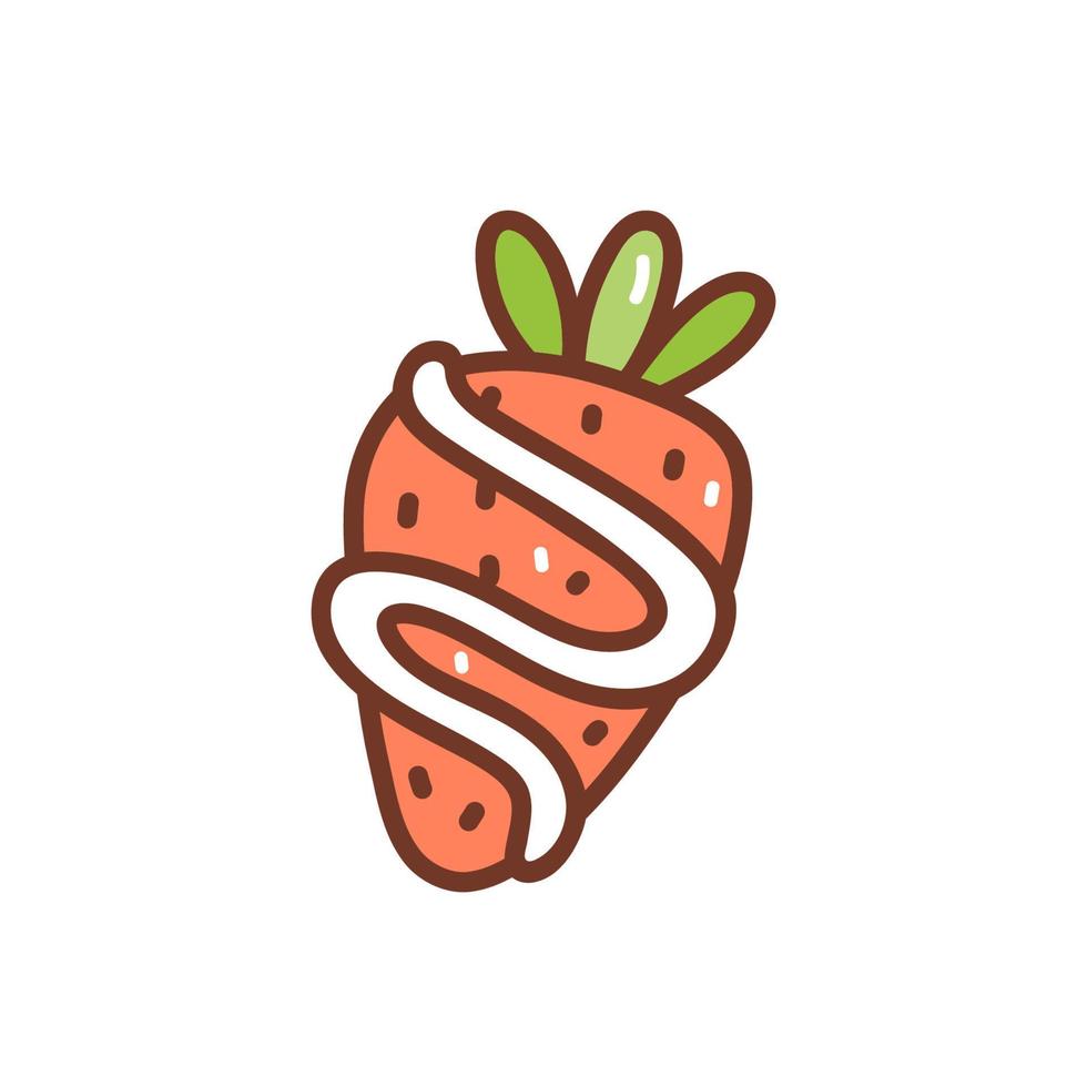 morango bonito com creme isolado no fundo branco. ilustração vetorial desenhada à mão em estilo doodle. perfeito para cartões, logotipo, decorações, receitas, menu, vários designs. vetor