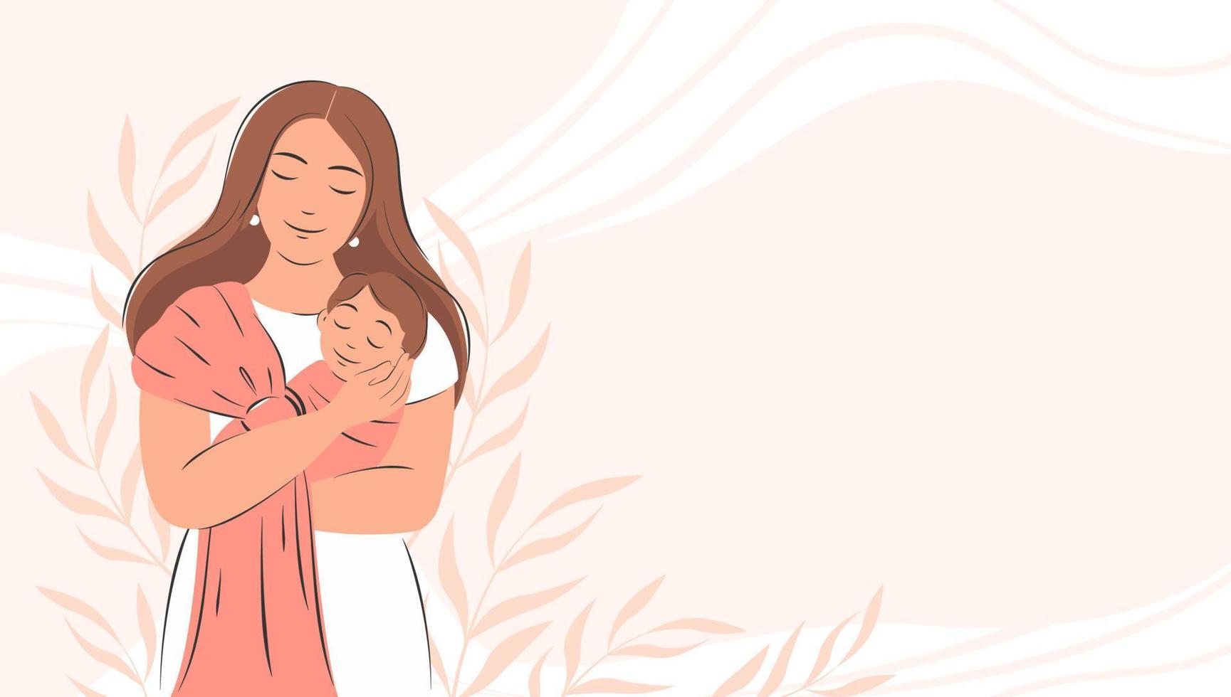 banner sobre gravidez e maternidade com lugar para texto. mãe e bebê recém-nascido. conceito de família, saúde, feliz dia das mães. ilustração vetorial plana. vetor