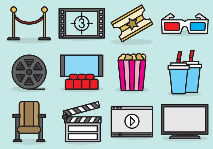 Cute Movie Theatre Icons vetor