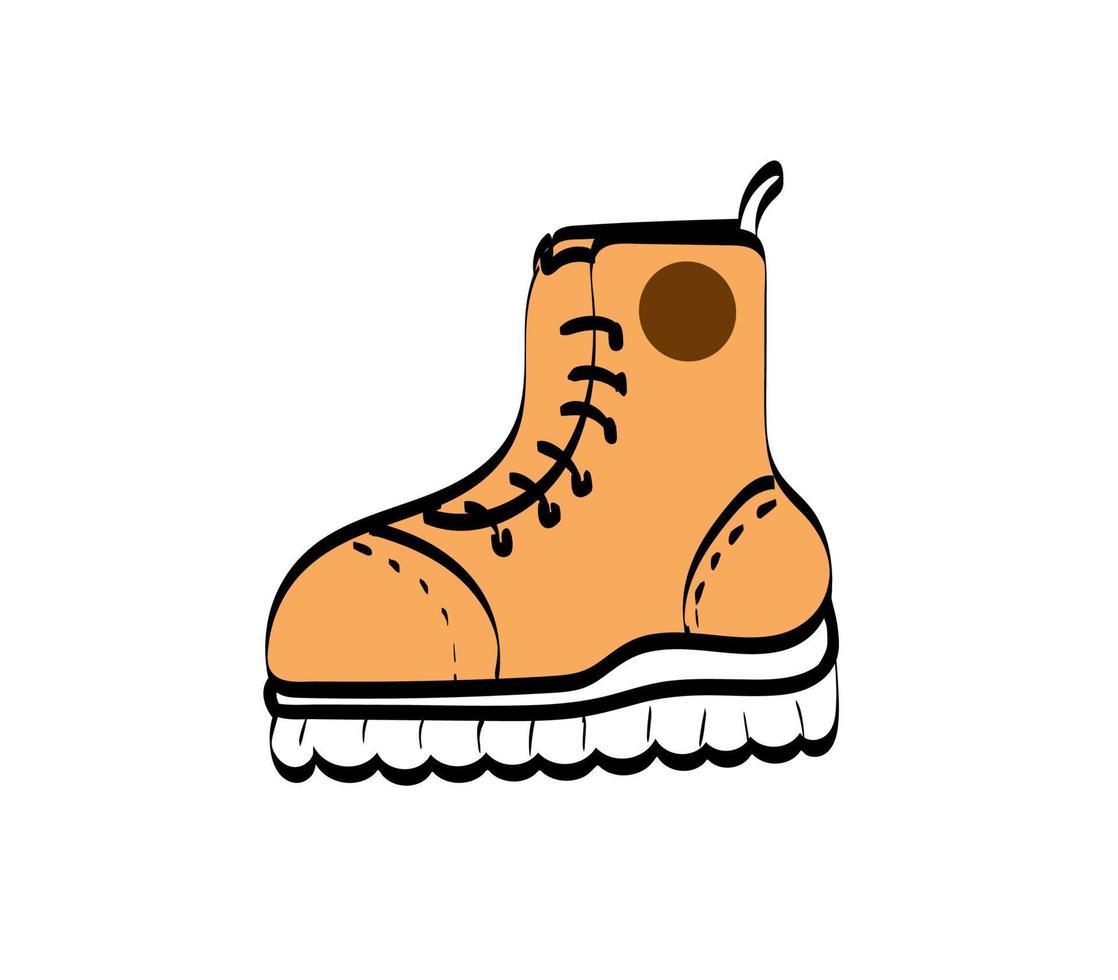 sapatos velhos. botas de caminhada .aventura, acessório de viagem. mão desenhada ilustração de contorno vetorial. gráfico retrô realista. vetor