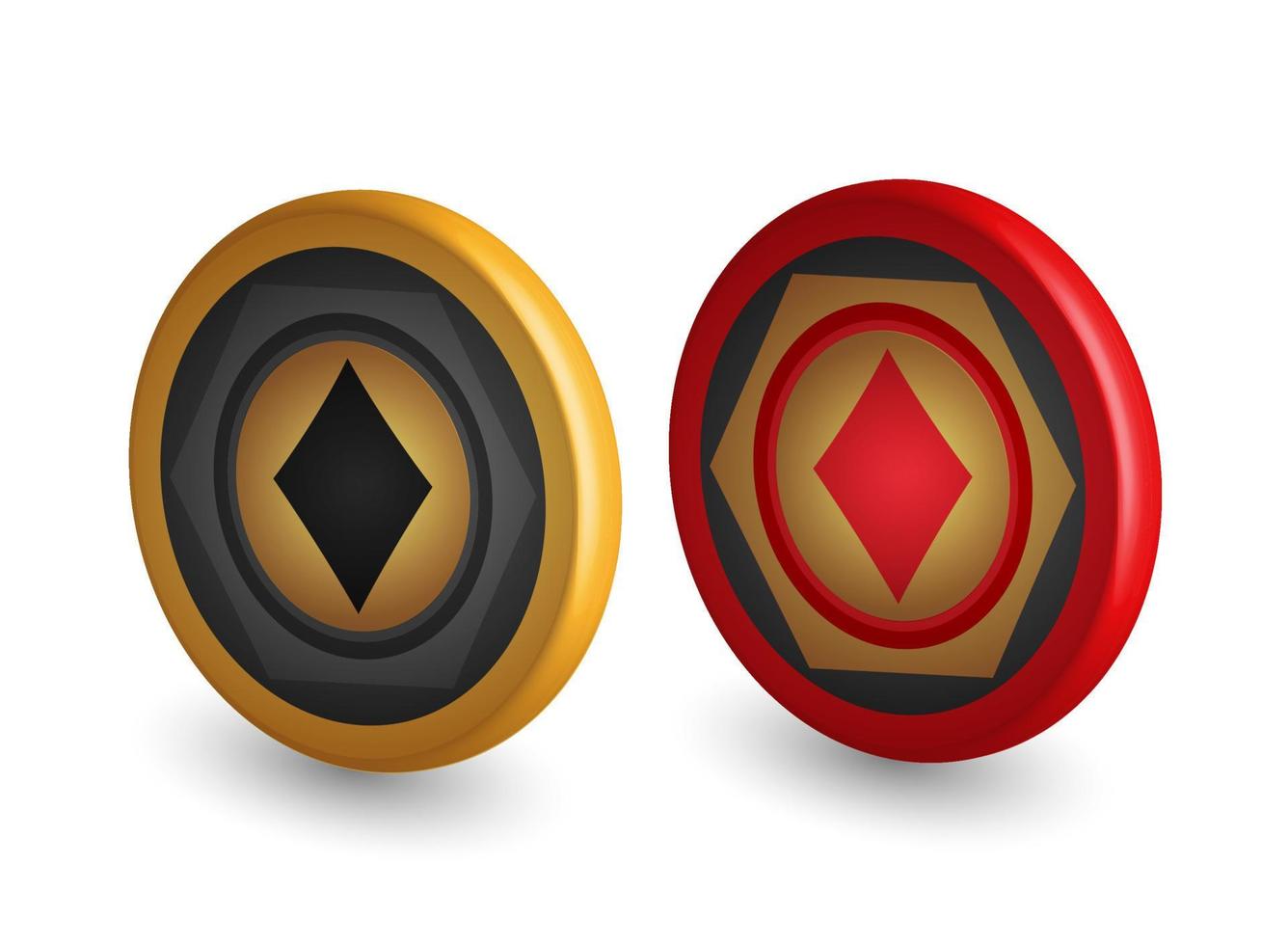 fichas de pôquer de ouro e vermelho, com símbolo de diamante, elementos de design de jogos, ilustração vetorial 3d, vetor
