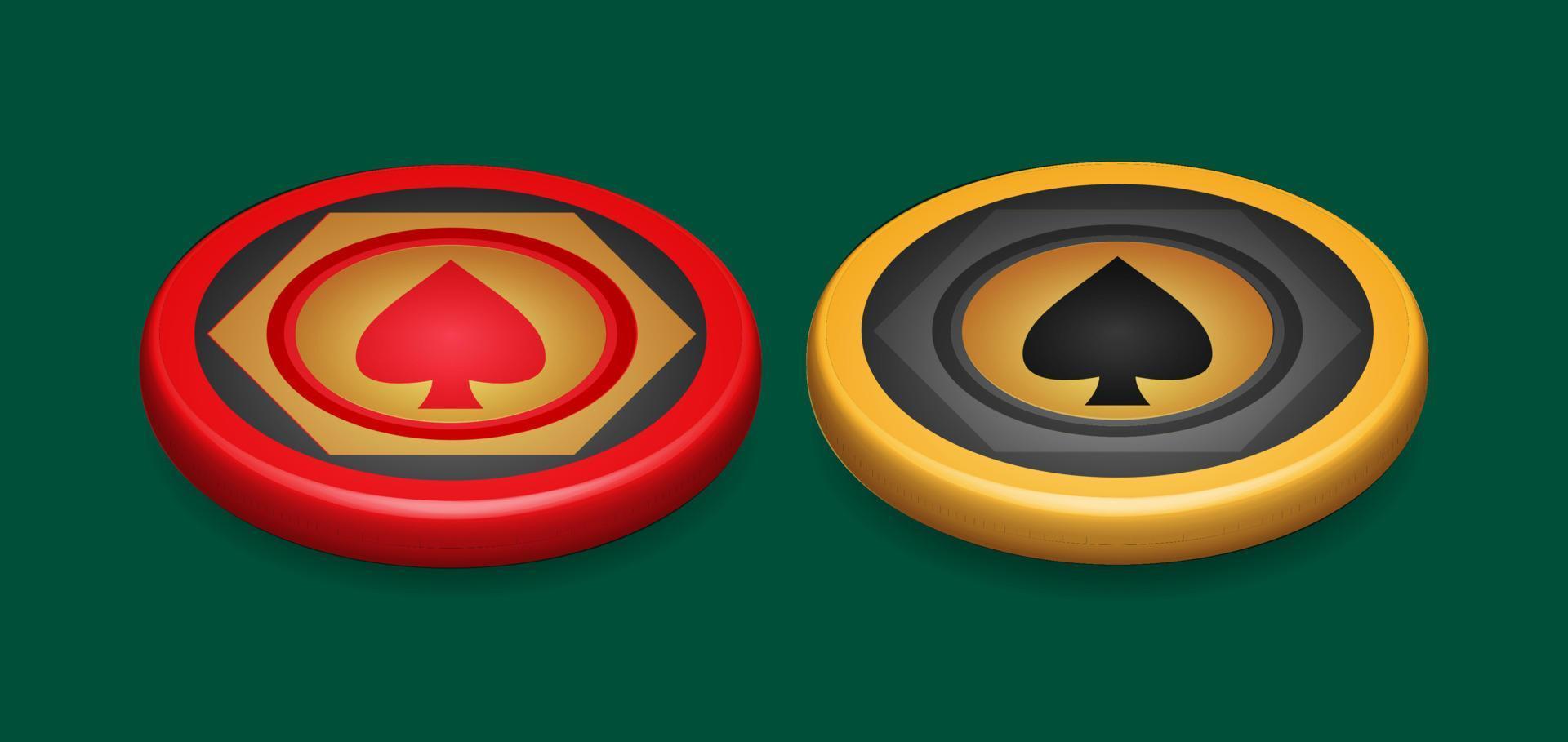 ficha de pôquer de ouro e vermelho, com símbolo de coração, elemento de design de jogo, ilustração vetorial 3d vetor