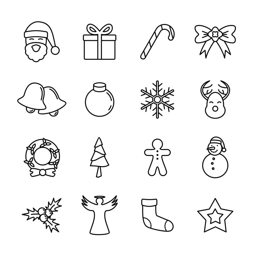 ícones de linha de Natal para cartões ou planos de fundo vetor