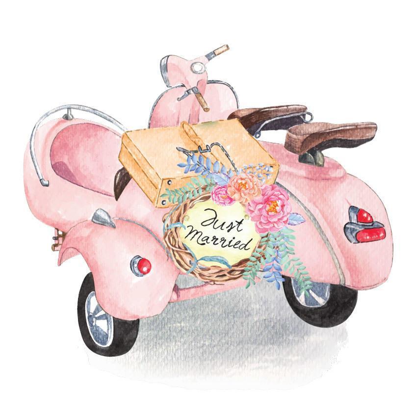 scooter para casamento pintado com aquarela vetor