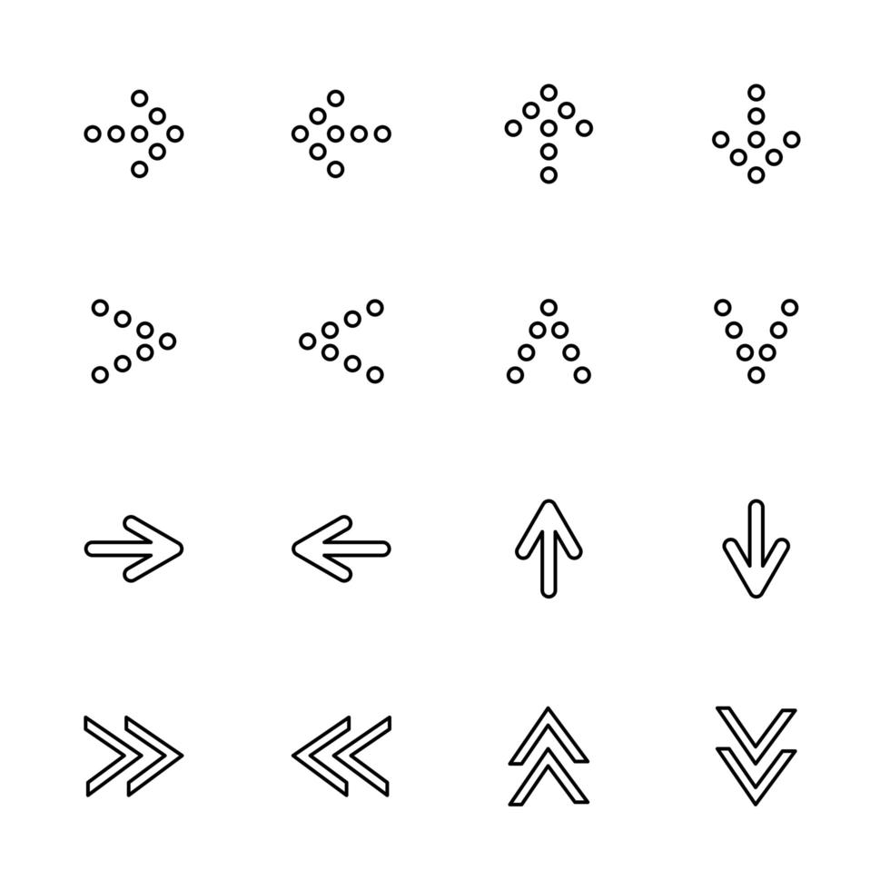 conjunto de setas alinhadas apontando para a esquerda, direita, cima, baixo vetor
