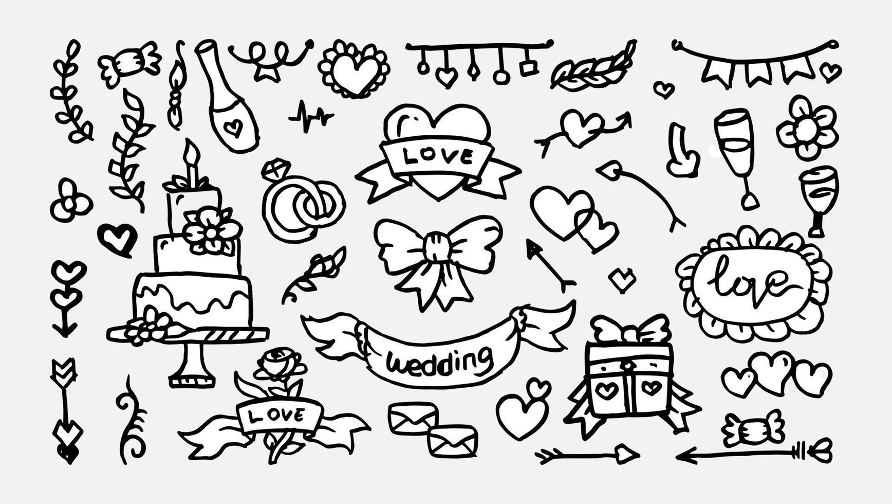 doodle de casamento clipart doodle ilustração de ícone de vetor de casamento