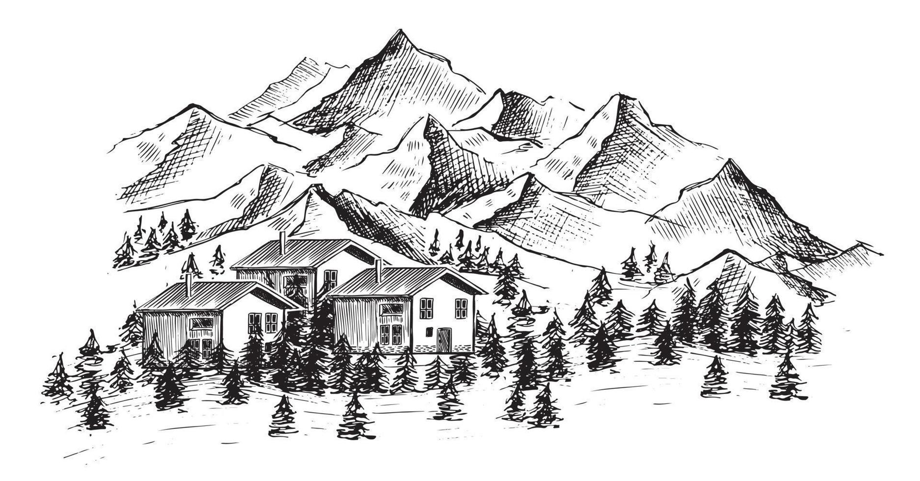 paisagem de montanha, ilustração desenhada à mão vetor