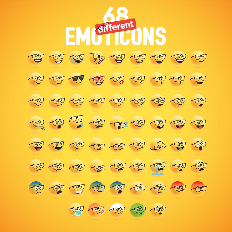 68 conjunto de emoticons amarelos vetor