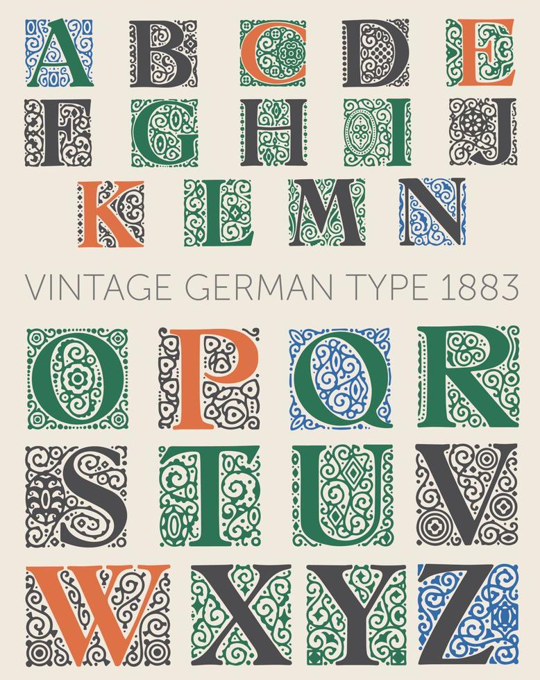 tipografia vintage. para rótulos e designs de tipos diferentes. da fundição de tipo alemão genzsch e heyse fundada em 1833 vetor