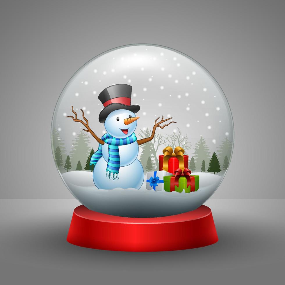 cartão de natal com um presente no globo de neve vetor