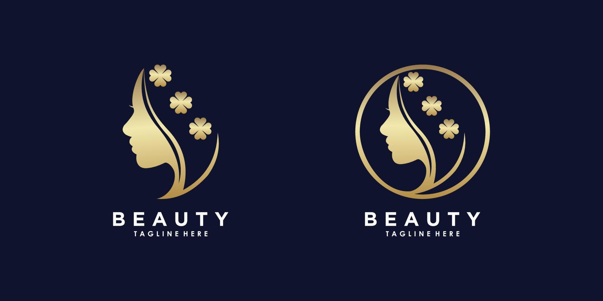 design de logotipo de mulher de beleza com estilo gradiente dourado de beleza vetor