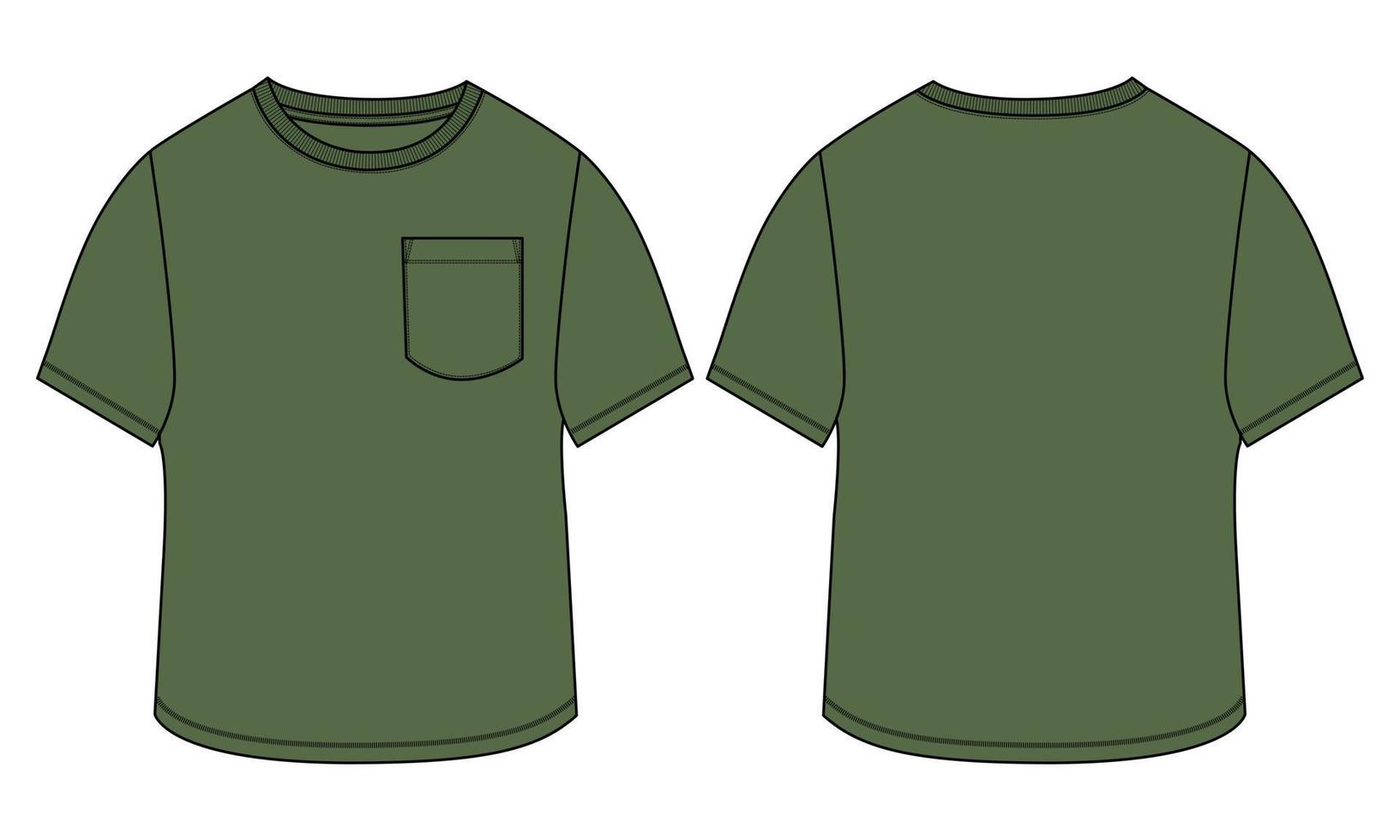 Modelo plano de moda de esboço técnico de t-shirt de manga curta de ajuste regular. vetor