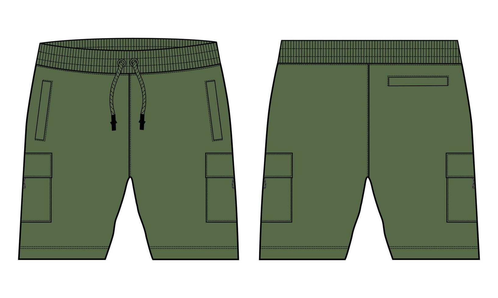 meninos suam shorts vector moda modelo de desenho plano. jovem desenho técnico moda arte ilustração.