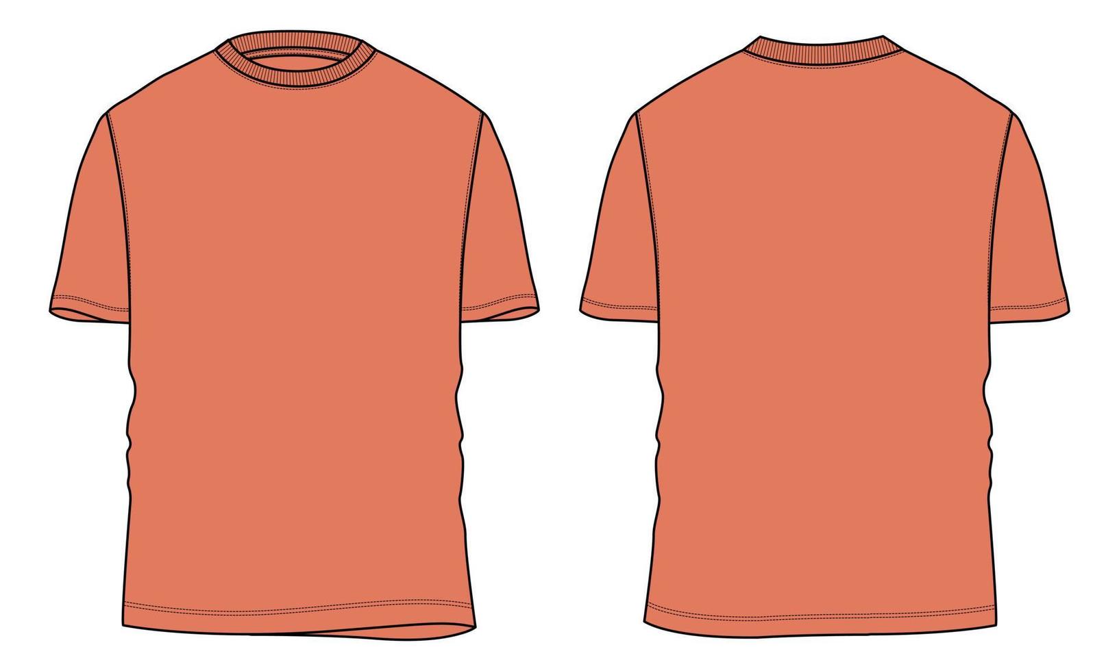 Modelo plano de moda de esboço técnico de t-shirt de manga curta de ajuste regular. vetor
