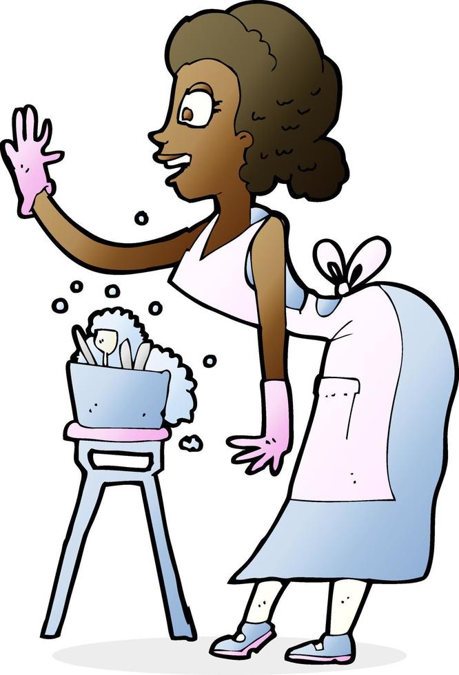 dona de casa dos desenhos animados, lavando-se vetor