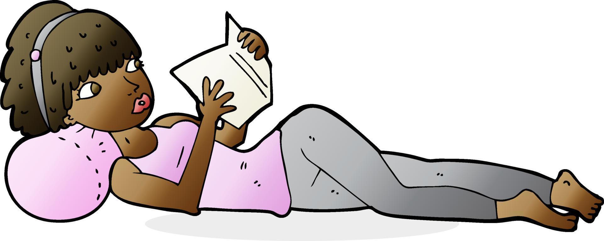 mulher bonita de desenho animado lendo livro vetor