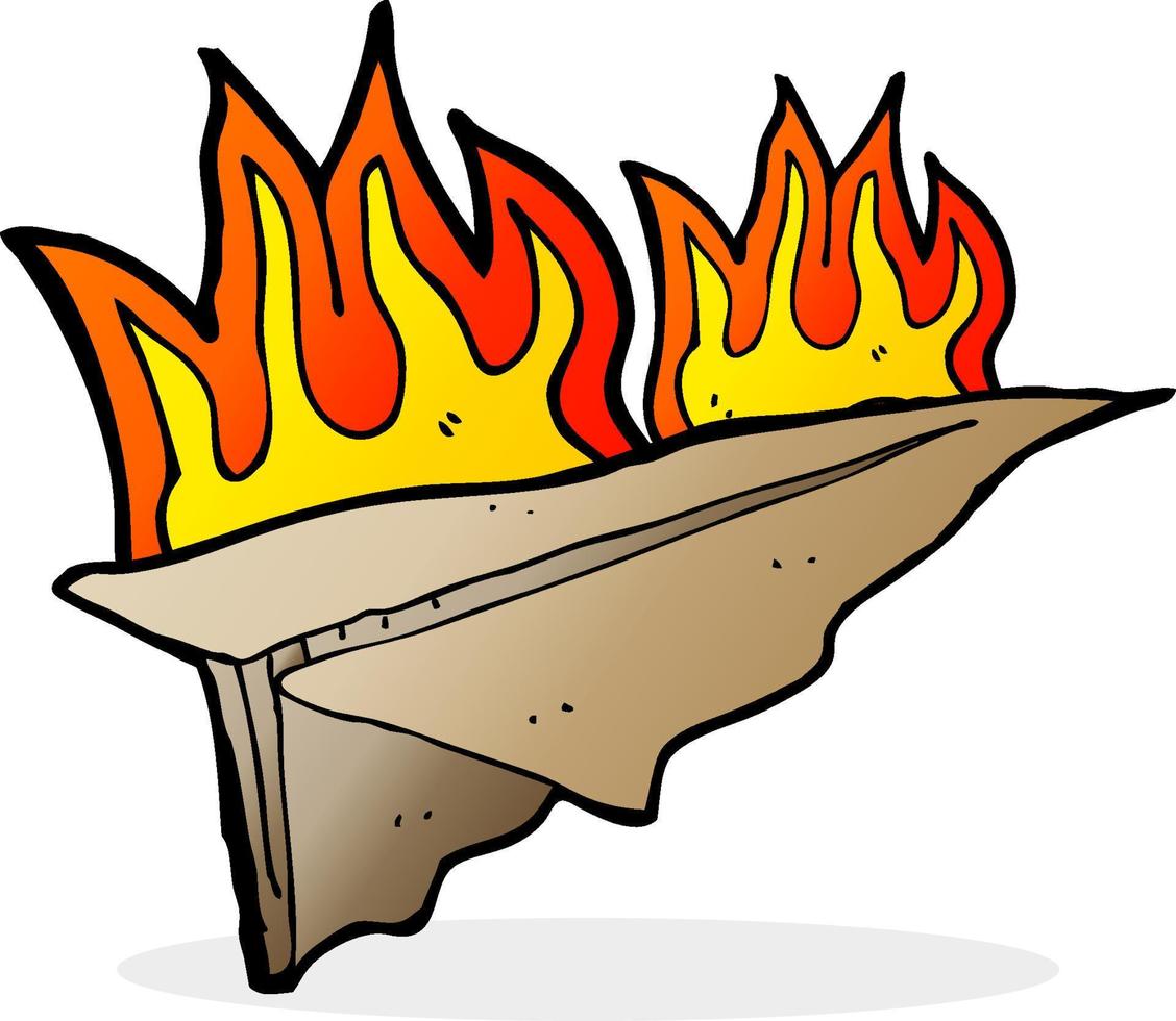 desenho animado avião de papel em chamas vetor
