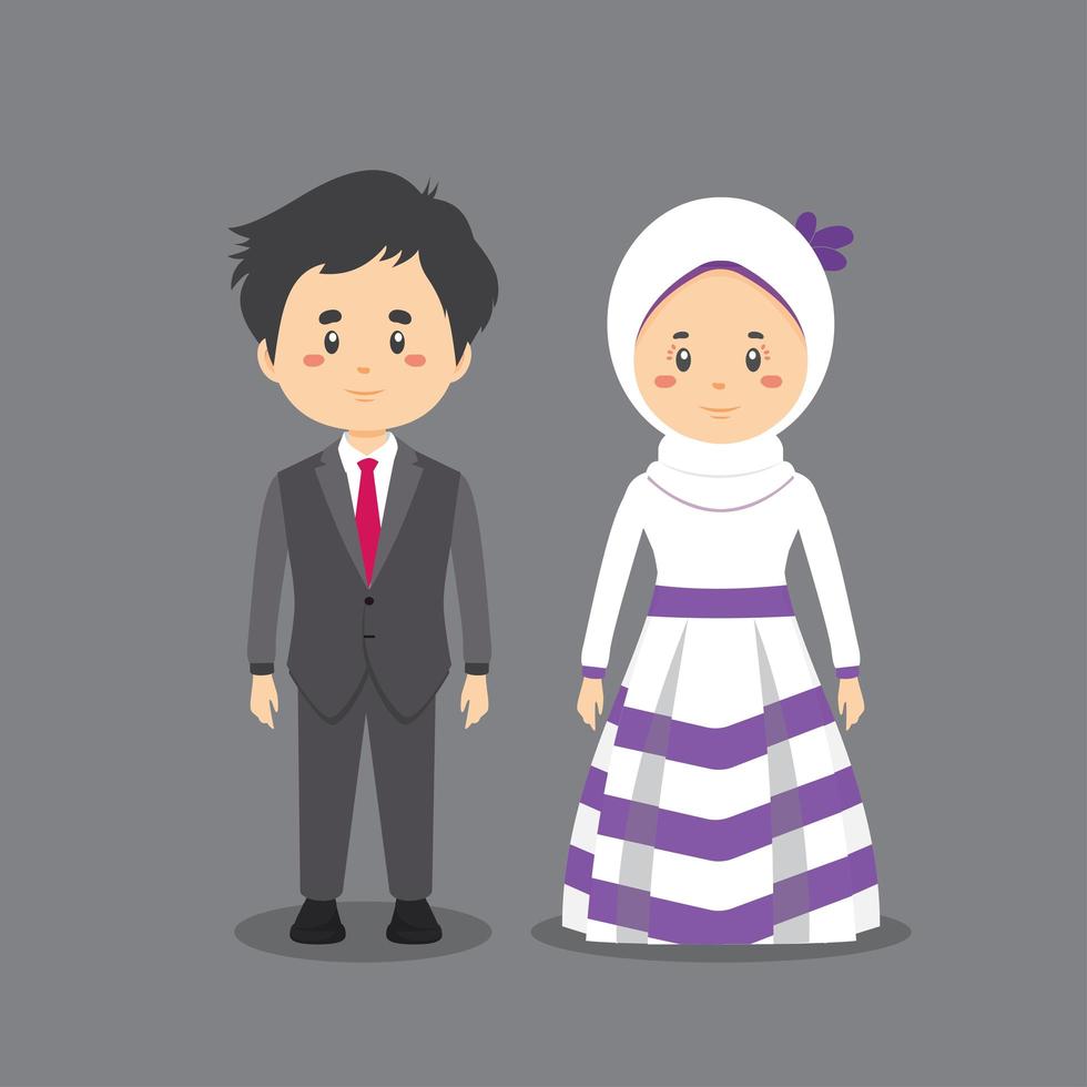 personagens de casal vestindo roupas de casamento vetor