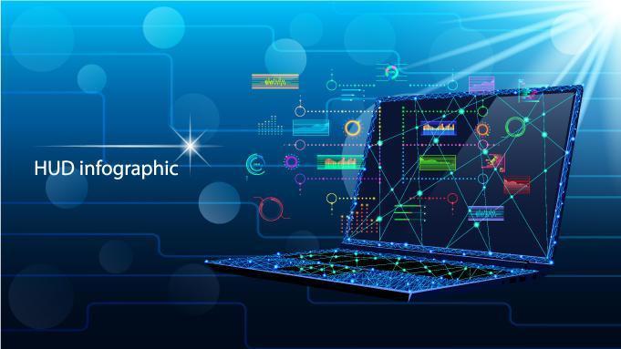 infográfico de hud com notebook em design baixo poli vetor