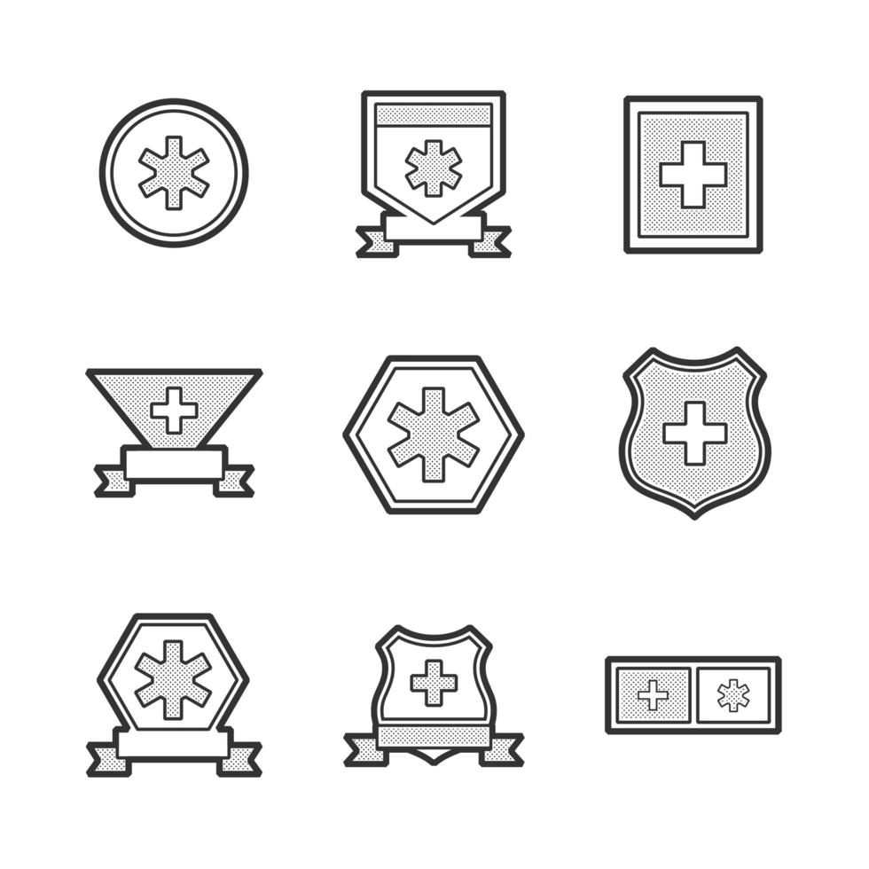 ícones de rótulos de ambulância médica vetor